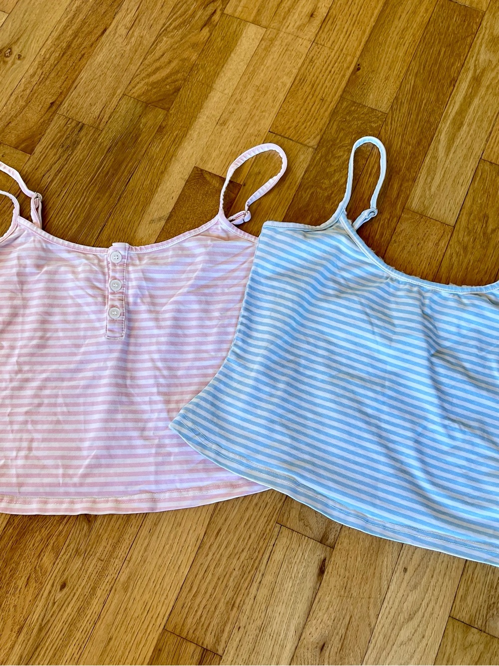 Lot of 2 Beginning Boutique Women Sz 2 Blue/Pink & White Stripe Tank Top Cotton